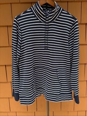 LL BEAN | Navy Stripe Ultrasoft Quarter-zip Pullover Athleisure Sweater | Size L